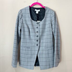 NWT RACHEL ZOE Gray Plaid Blazer Jacket Women's Small Button Front Scoop Neck